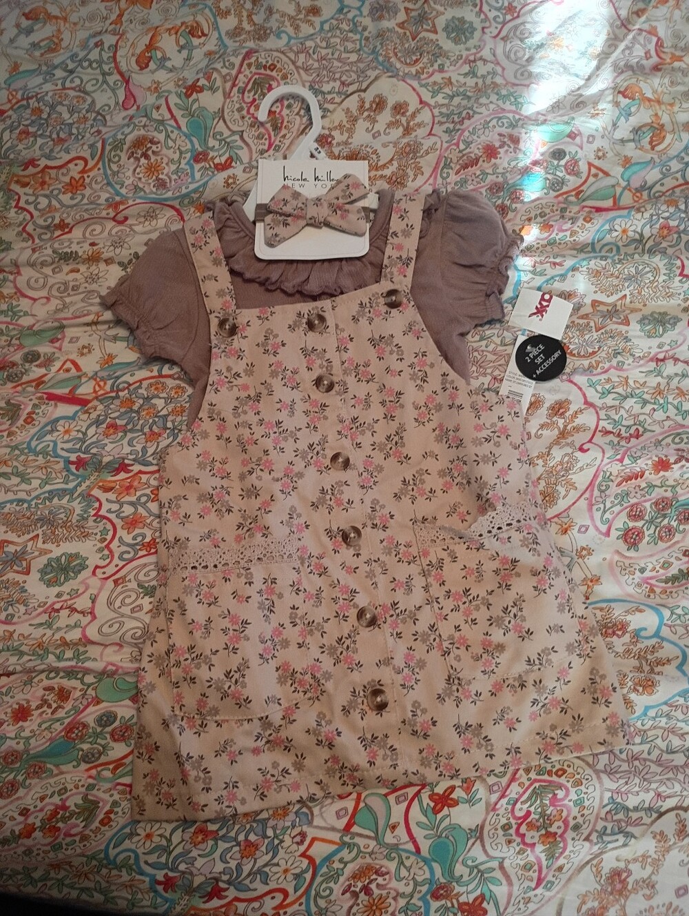 2T Kids Nicole Miller Floral Pinafore Set in Blush Pink NWT